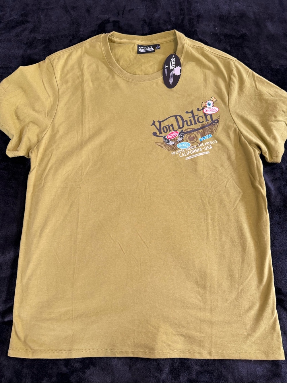 Von Dutch Men's Logo Crewneck T‑Shirt in Olive Green Large